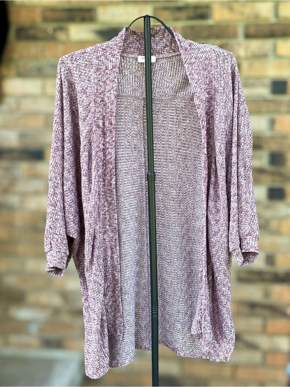 Umgee Burgundy Cream Marled Open Front Long Cardigan Large